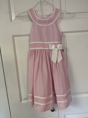 Pink Striped Girls' Dress with Bow